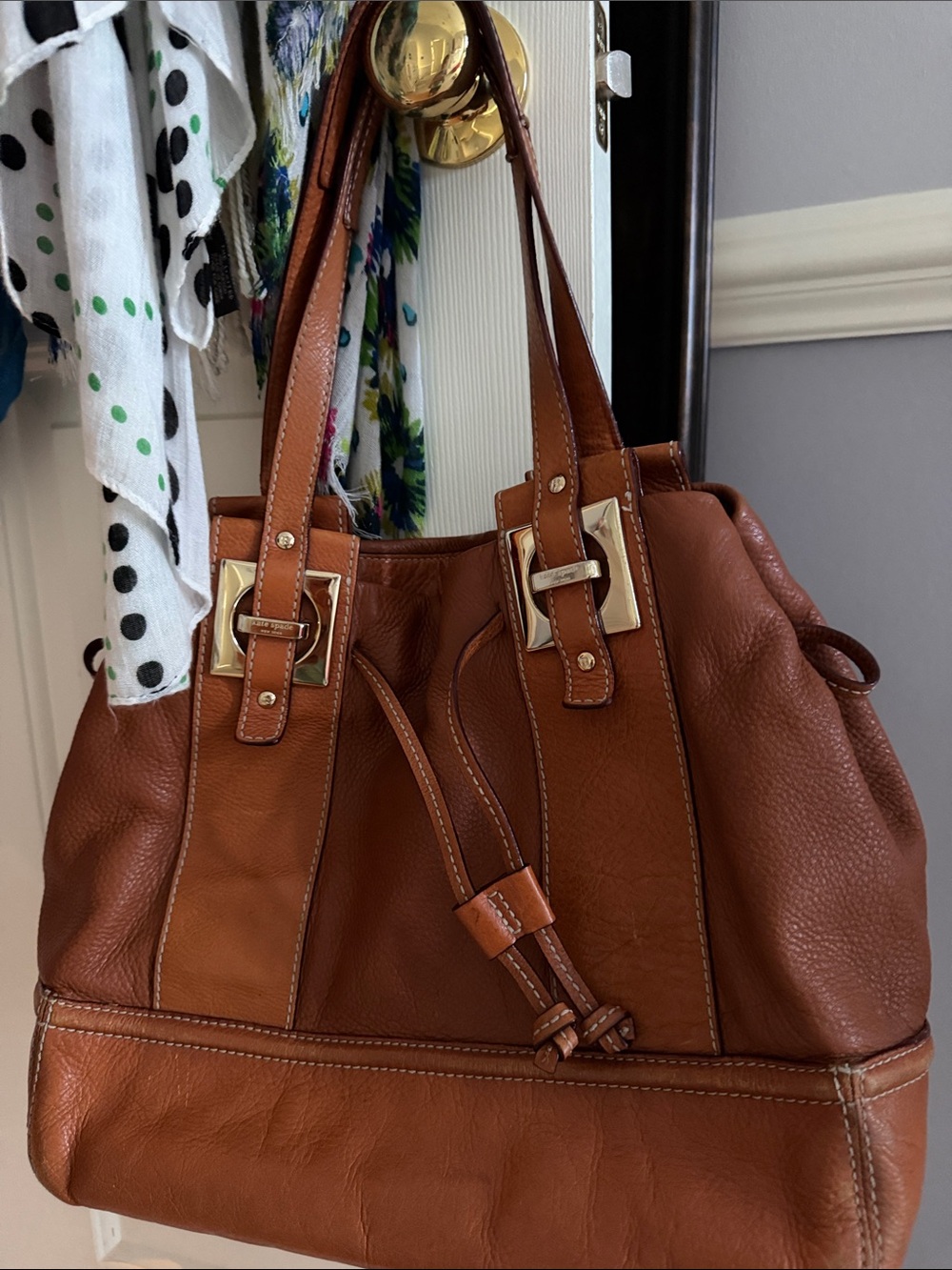 kate spade Brown Leather Shoulder Bag with Gold Hardware